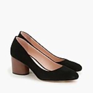 J. Crew Stacked Mid-Heel Black Suede Pump - Size 8